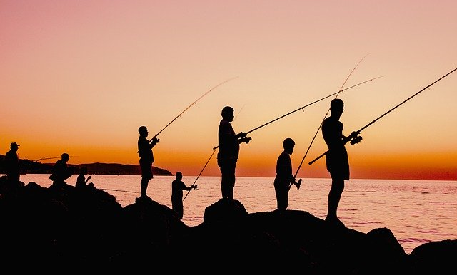 People Colors Fishing Sunset Rocks 